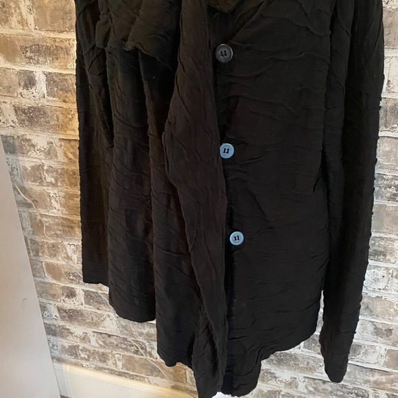 Horny Toad Black Button-Up Cardigan with Scarf Collar. Raised Pattern. Size L. - Picture 3 of 12